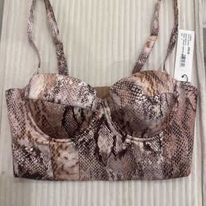 L'AGENCE Sonya Bralette Tan Multi Western Snake Print  Bustier Brown Cream Small